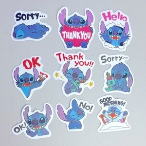 Bundle Lot of 9 Colorful Vinyl Stitch Message Character Sticker Set Romantic